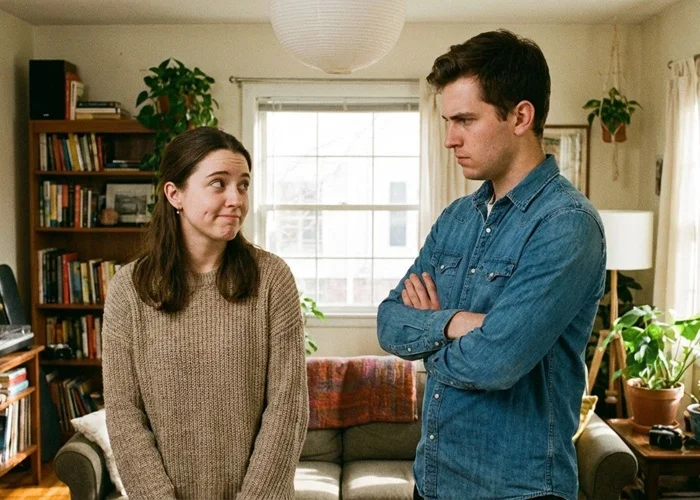 Spanking fürs Lügen: Mann sieht Freundin streng an